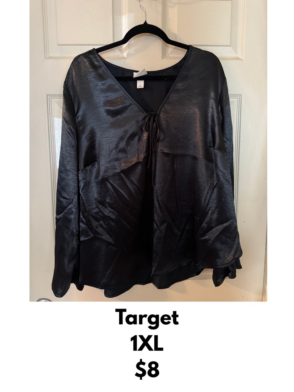 Ava & Viv Black Satin Tie-Front Blouse